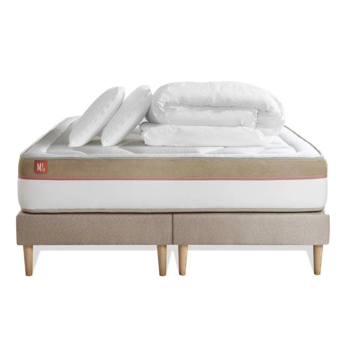 Marmottes & Co Pack prêt a dormir matelas Memoire de forme double sommiers Beige 2 oreillers couette Sale