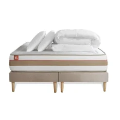 Marmottes & Co Pack prêt a dormir matelas LE TENDRE Ressorts ensaches Memoire de forme double sommiers Beige Best