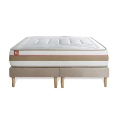 Marmottes & Co Pack prêt a dormir matelas LE TENDRE Ressorts ensaches Memoire de forme double sommiers Beige Best