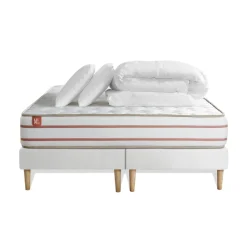 Marmottes & Co Pack prêt a dormir matelas LE DOUX Memoire de forme double sommiers Blanc 2 oreillers couette Discount