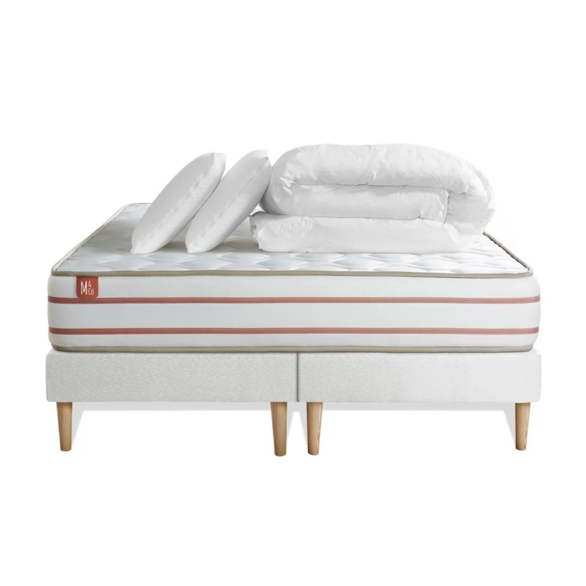 Marmottes & Co Pack prêt a dormir matelas LE DOUX Memoire de forme double sommiers Blanc 2 oreillers couette Discount