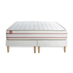 Marmottes & Co Pack prêt a dormir matelas LE DOUX Memoire de forme double sommiers Blanc 2 oreillers couette Discount