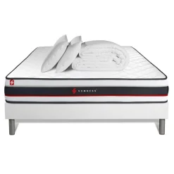 Somness Pack prêt a dormir matelas avec sommier kit blanc et 2 oreillers memoire de forme Couette Percale Best