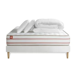 Marmottes & Co Pack prêt a dormir matelas LE DOUX Memoire de forme sommier kit Blanc 2 oreillers couette Sale
