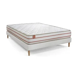 Marmottes & Co Pack prêt a dormir matelas LE DOUX Memoire de forme sommier kit Blanc 2 oreillers couette Sale