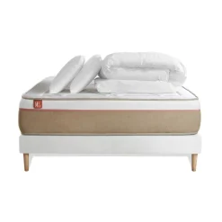Marmottes & Co Pack prêt a dormir matelas LE SOYEUX Ressorts ensaches Memoire de forme BioVisco sommier kit Blanc Clearance
