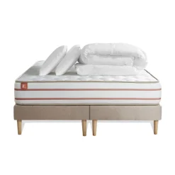 Marmottes & Co Pack prêt a dormir matelas LE DOUX Memoire de forme double sommiers Beige 2 oreillers couette Outlet