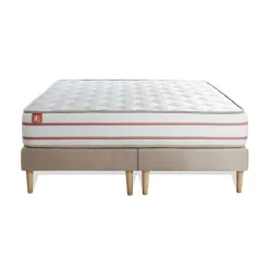 Marmottes & Co Pack prêt a dormir matelas LE DOUX Memoire de forme double sommiers Beige 2 oreillers couette Outlet