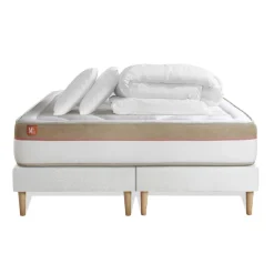 Marmottes & Co Pack prêt a dormir matelas Memoire de forme double sommiers Blanc, 2 oreillers,couette Discount
