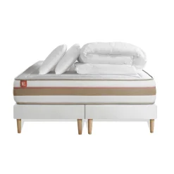 Marmottes & Co Pack prêt a dormir matelas LE TENDRE Ressorts ensaches Memoire de forme double sommiers Blanc New