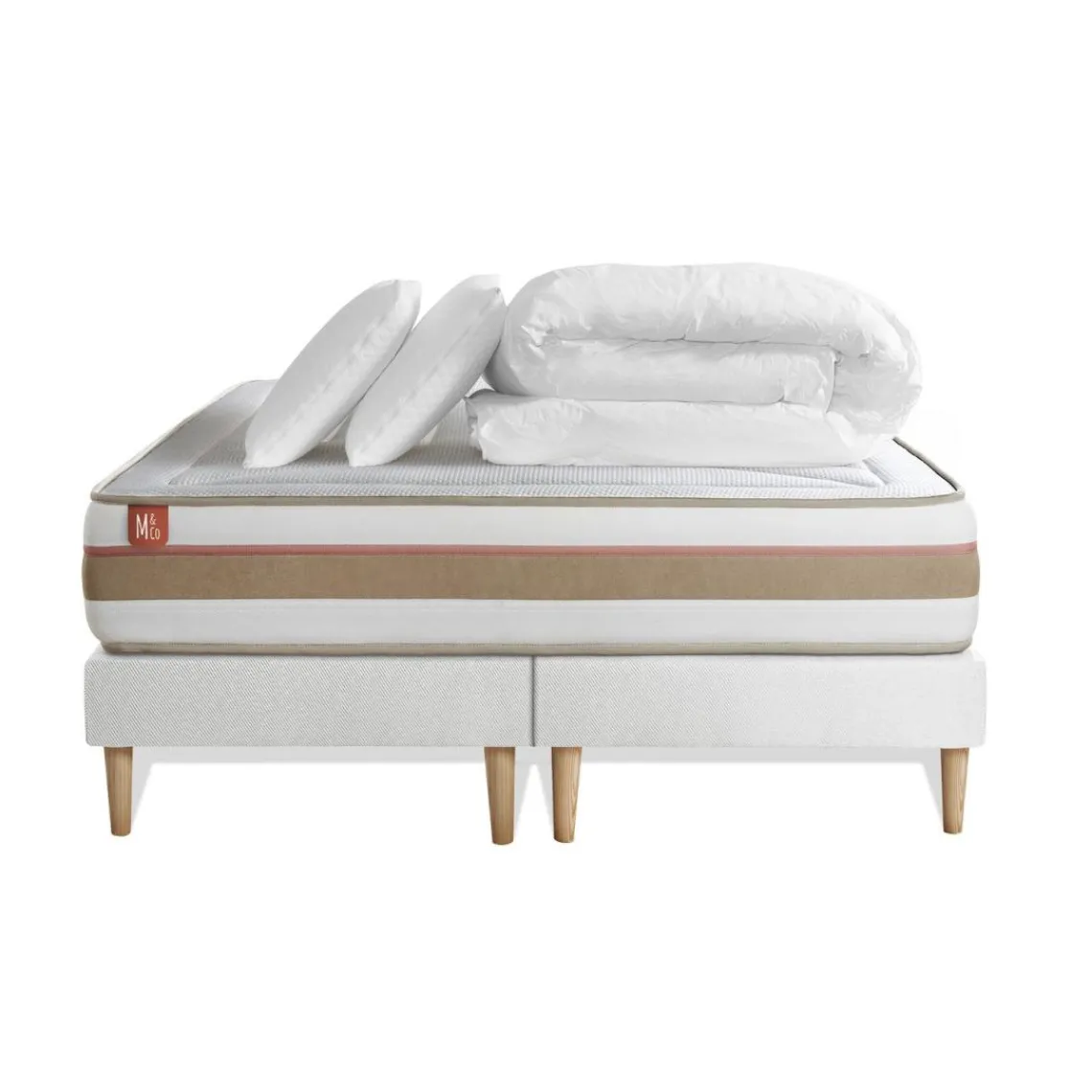 Marmottes & Co Pack prêt a dormir matelas LE TENDRE Ressorts ensaches Memoire de forme double sommiers Blanc New