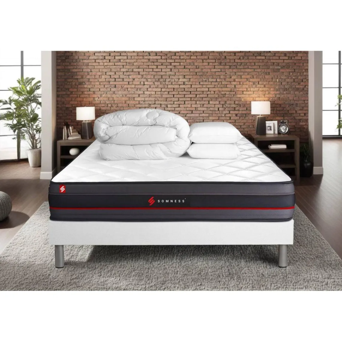 Somness Pack prêt a dormir matelas REGEN a memoire de forme sommier kit blanc Couette 2 oreillers Clearance