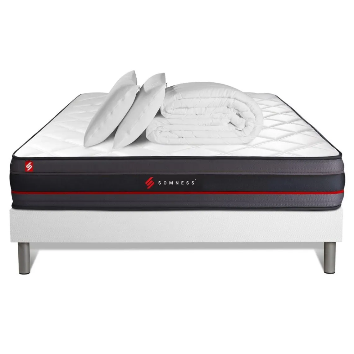 Somness Pack prêt a dormir matelas REGEN a memoire de forme sommier kit blanc Couette 2 oreillers Clearance