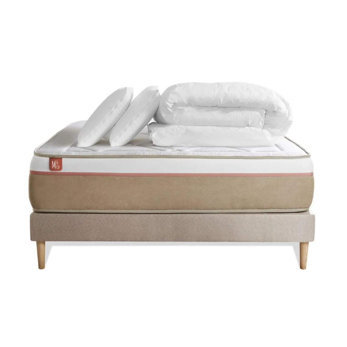 Marmottes & Co Pack prêt a dormir matelas LE SOYEUX Ressorts ensaches Memoire de forme BioVisco sommier kit Beige Best