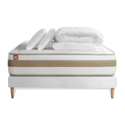 Marmottes & Co Pack prêt a dormir matelas LE RAFFINÉ Ressorts ensaches Memoire de forme BioVisco sommier Blanc New