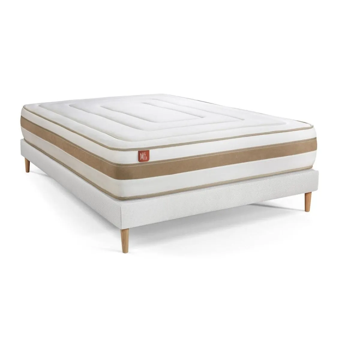 Marmottes & Co Pack prêt a dormir matelas LE RAFFINÉ Ressorts ensaches Memoire de forme BioVisco sommier Blanc New