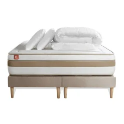 Marmottes & Co Pack prêt a dormir matelas LE RAFFINÉ Ressorts ensaches Memoire de forme BioVisco double sommiers Beige New