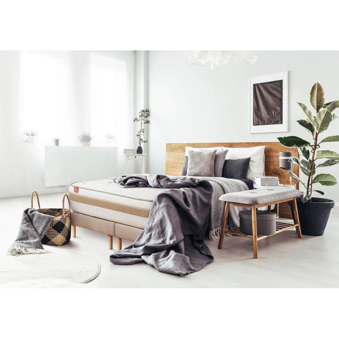 Marmottes & Co Pack prêt a dormir matelas LE RAFFINÉ Ressorts ensaches Memoire de forme BioVisco double sommiers Beige New