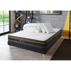 Sleepfit Pack prêt a dormir matelas sommier kit noir 2 oreillers memoire de forme Couette Percale Outlet