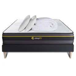 Sleepfit Pack prêt a dormir matelas sommier kit noir 2 oreillers memoire de forme Couette Percale Outlet