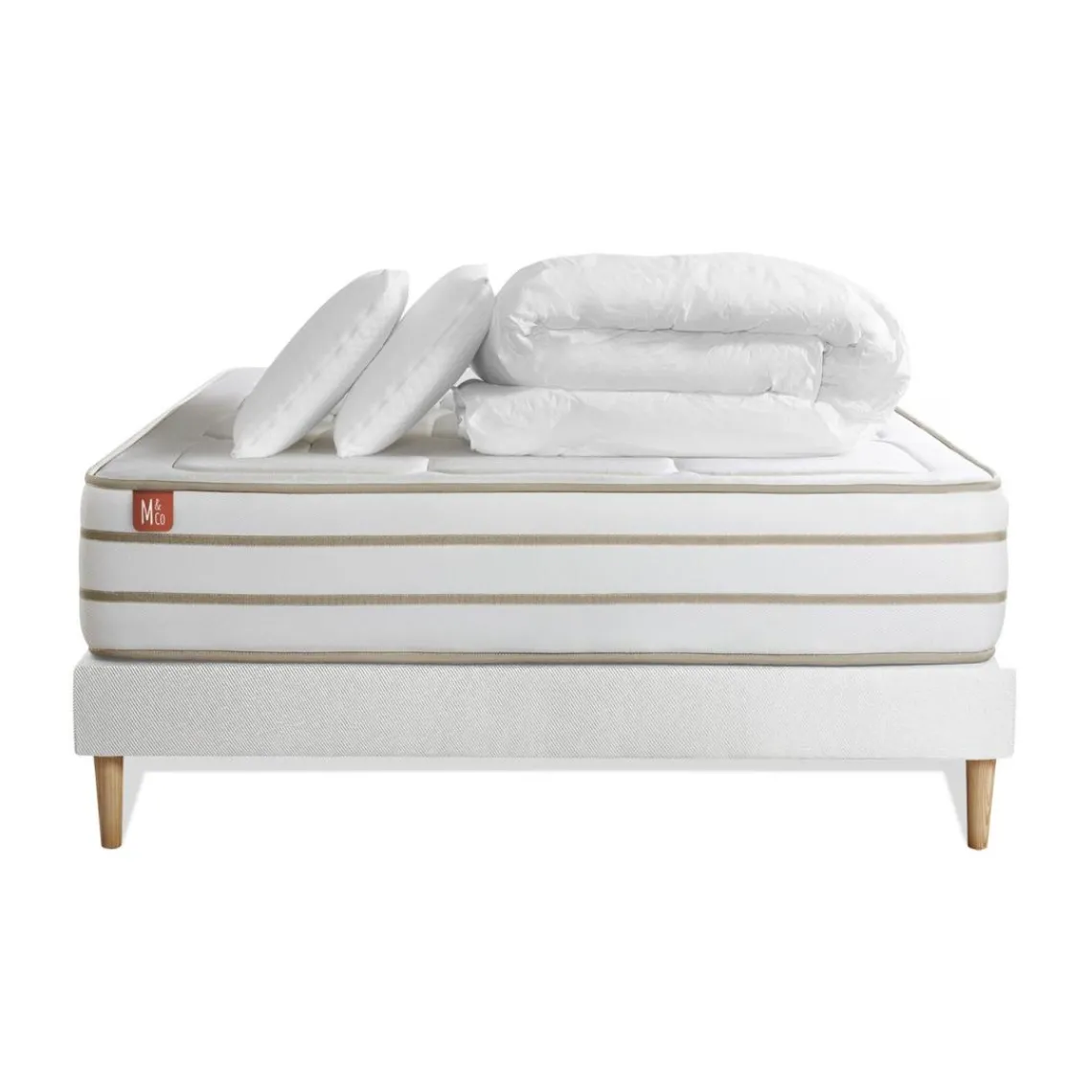 Marmottes & Co Pack prêt a dormir matelas LE DOUILLET Memoire de forme BioVisco sommier kit Blanc 2 oreillers couette Outlet