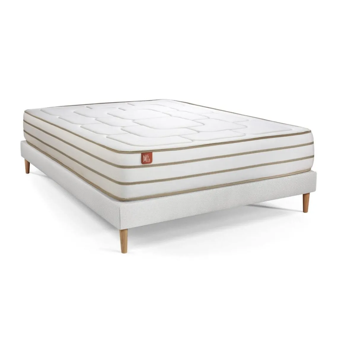 Marmottes & Co Pack prêt a dormir matelas LE DOUILLET Memoire de forme BioVisco sommier kit Blanc 2 oreillers couette Outlet
