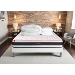 Somness Pack prêt a dormir matelas ressorts ensaches et memoire de forme sommier kit blanc Couette 2 oreillers Clearance