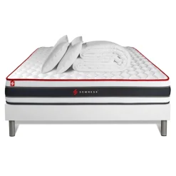 Somness Pack prêt a dormir matelas ressorts ensaches et memoire de forme sommier kit blanc Couette 2 oreillers Clearance