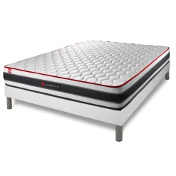 Somness Pack prêt a dormir matelas ressorts ensaches et memoire de forme sommier kit blanc Couette 2 oreillers Clearance