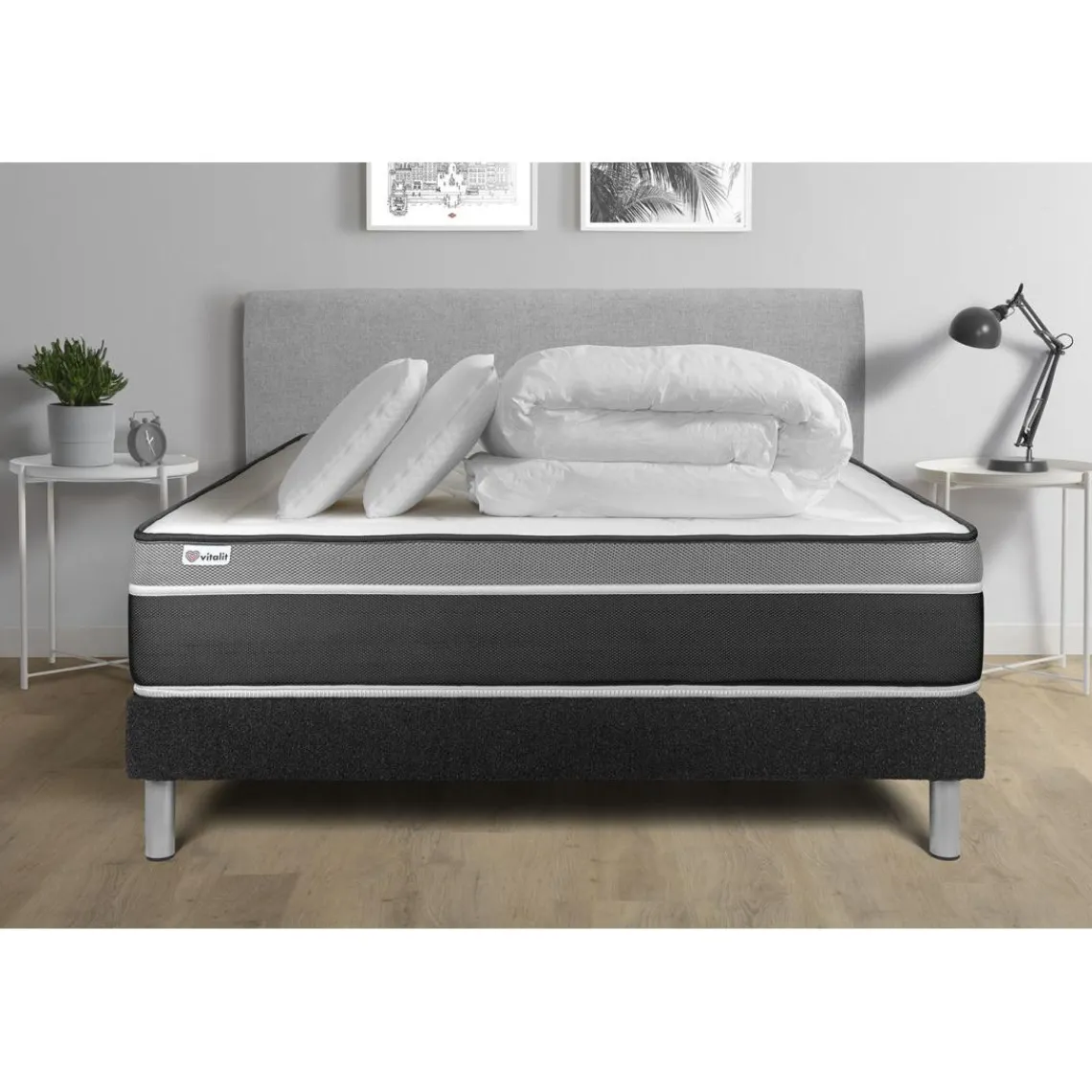 VITALIT Pack prêt a dormir VITAL CARE sommier Kit noir New