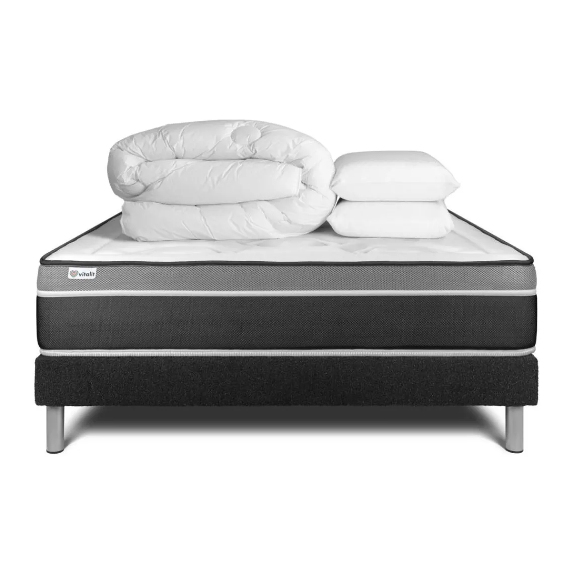 VITALIT Pack prêt a dormir VITAL CARE sommier Kit noir New