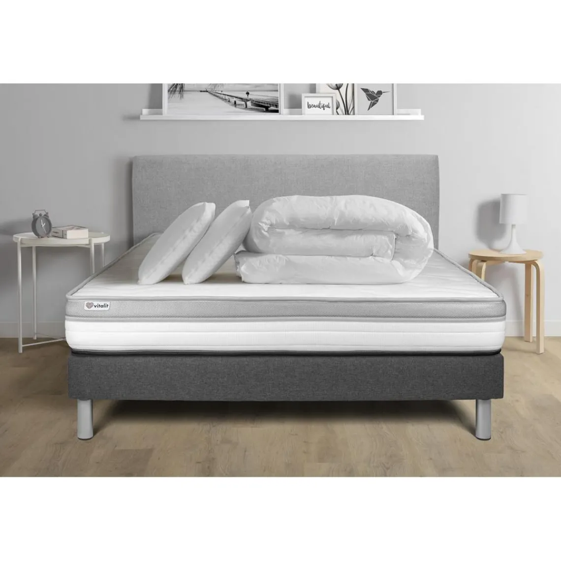 VITALIT Pack prêt a dormir VITAL RELAX sommier Kit gris Best