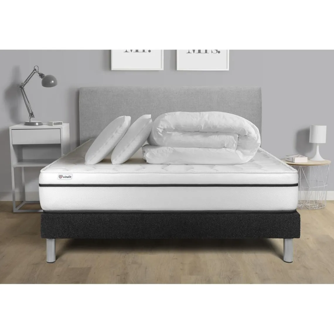 VITALIT Pack prêt a dormir VITAL SPA sommier Kit noir Best