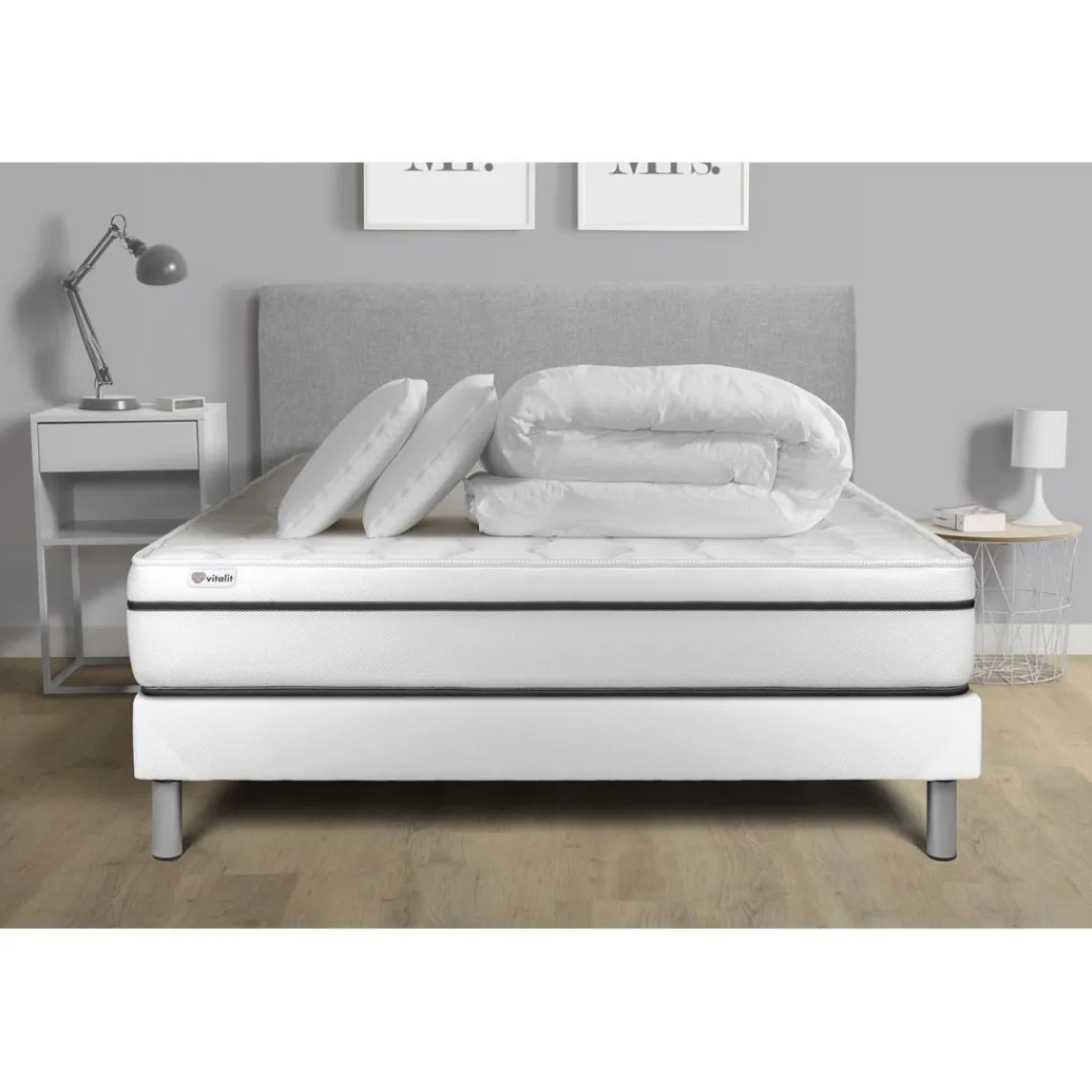 VITALIT Pack prêt a dormir VITAL SPA sommier Kit blanc New
