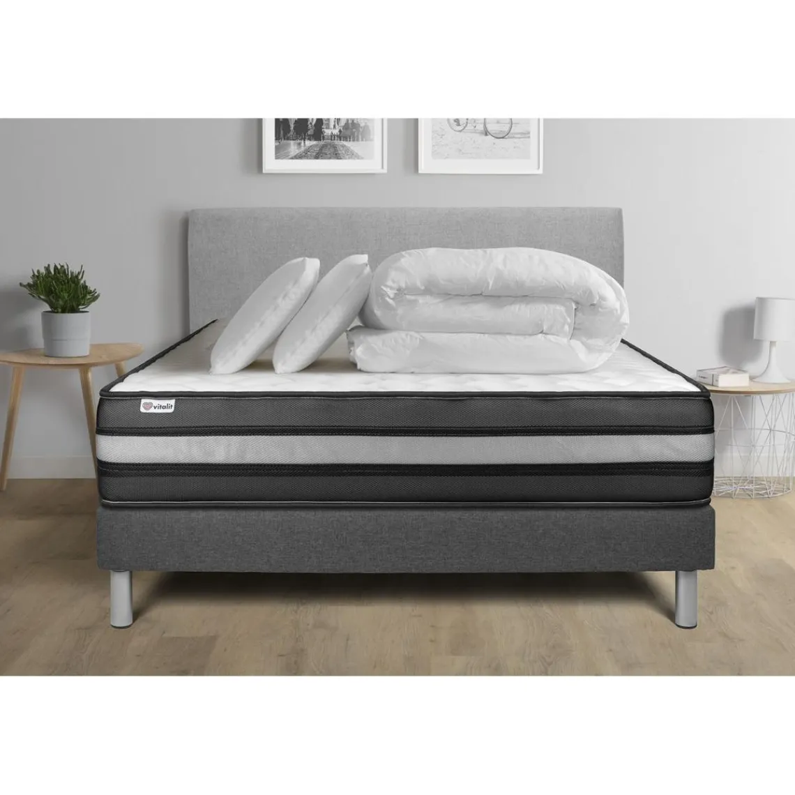 VITALIT Pack prêt a dormir VITALPOWER ZEN sommier Kit gris Clearance