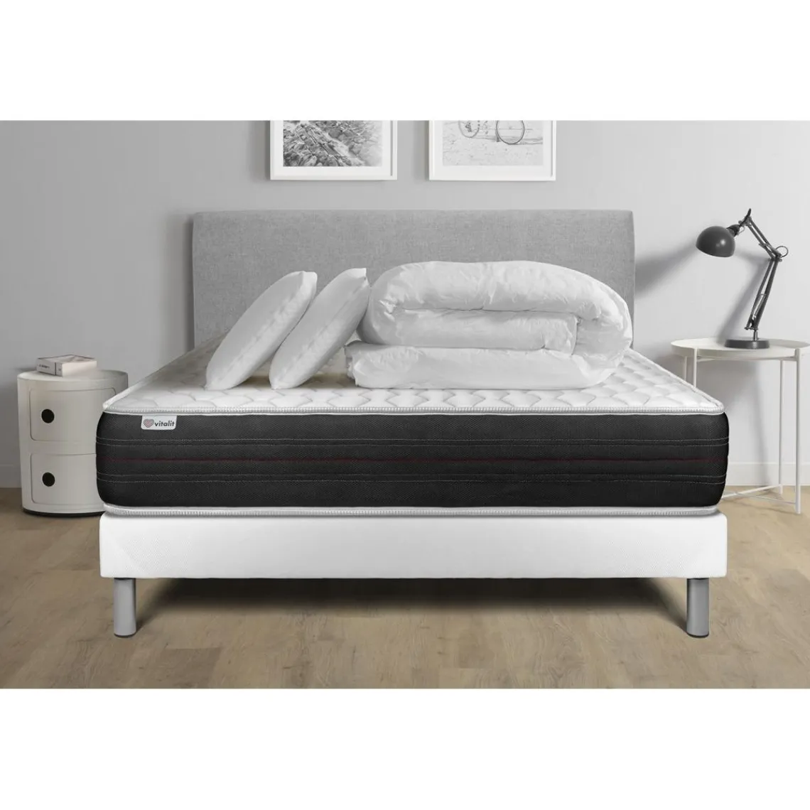 VITALIT Pack prêt a dormir VITALSPRING sommier Kit blanc Discount