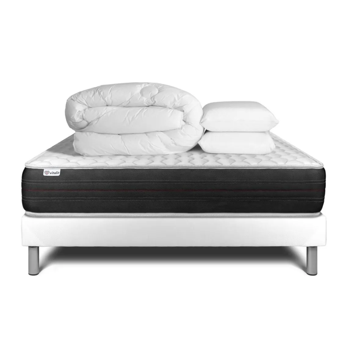VITALIT Pack prêt a dormir VITALSPRING sommier Kit blanc Discount