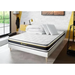 Sleepfit Pack sommier matelas SOFT 2 oreillers memoire de forme Couette Percale Blanc Outlet