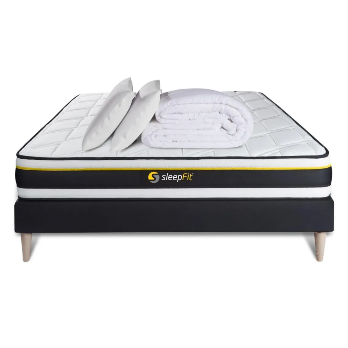 Sleepfit Pack sommier matelas SOFT 2 oreillers memoire de forme Couette Percale Discount