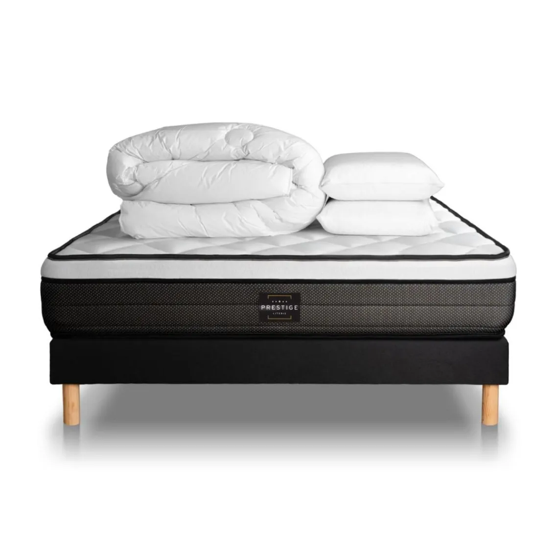 Prestige literie Pack Suite Ressorts ensaches, memoire de forme 5 zones sommier noir New