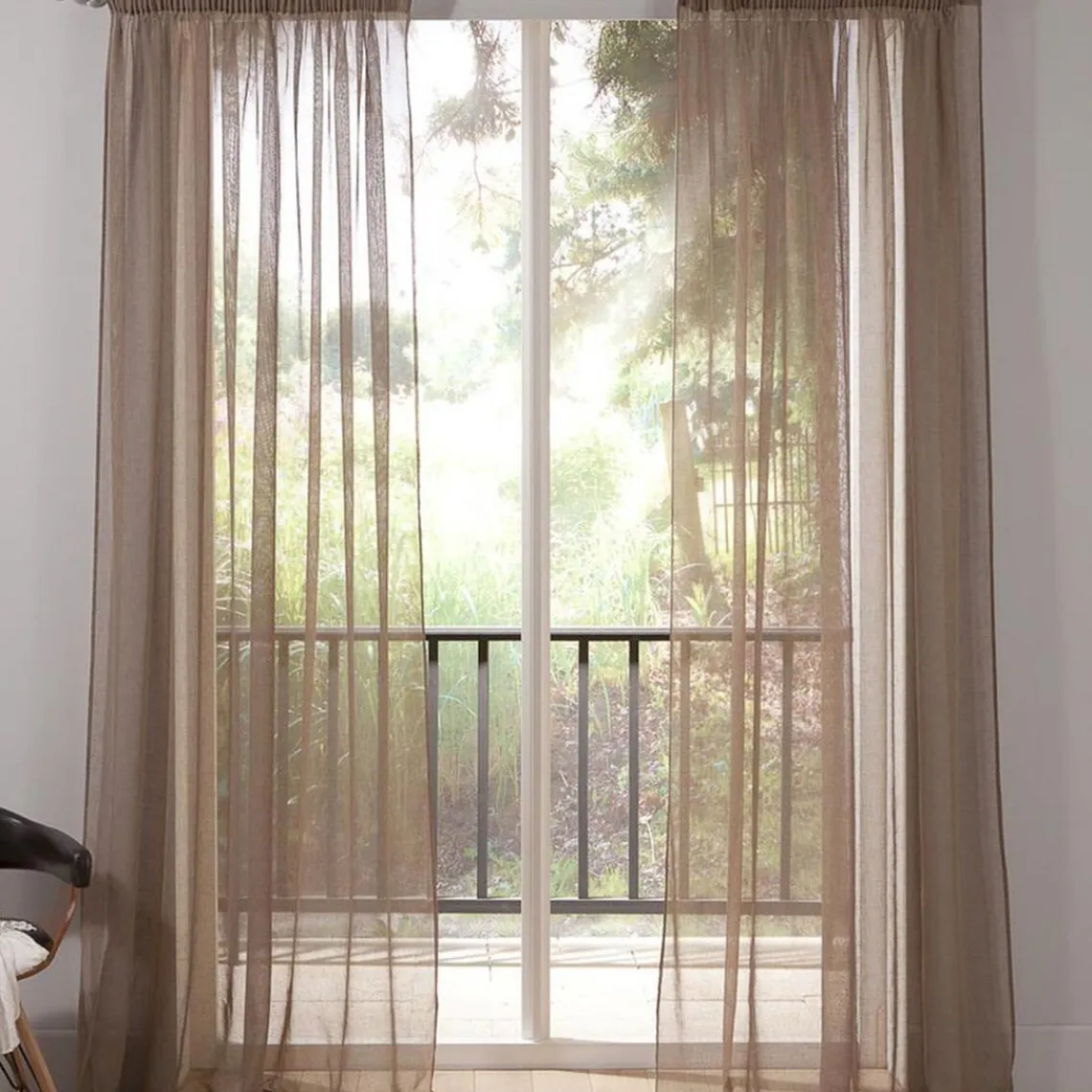 Becquet Panneau voilage uni en étamine galon fronceur - Beige Marron Online