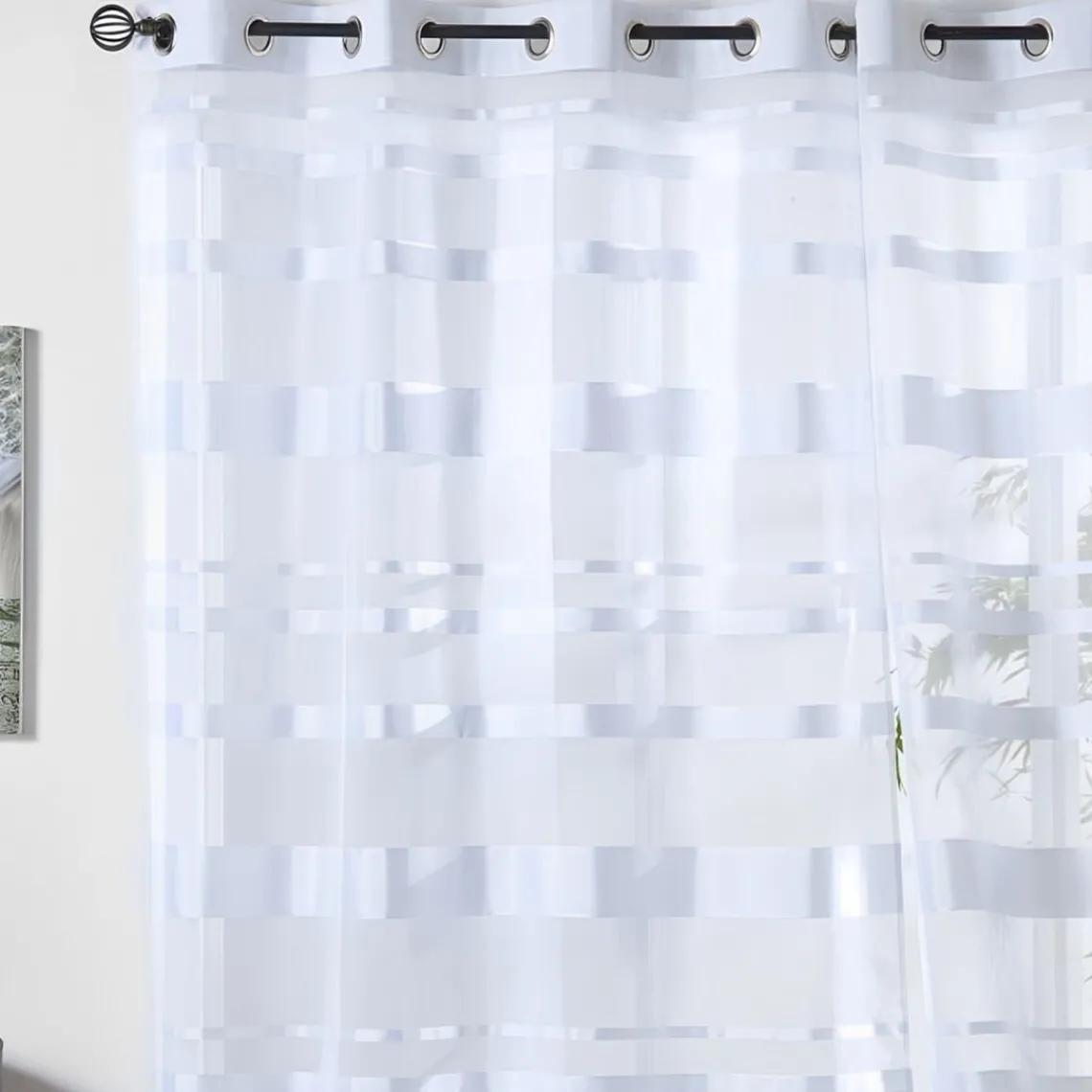 Becquet Panneau voilage rayures satinées - Blanc Best