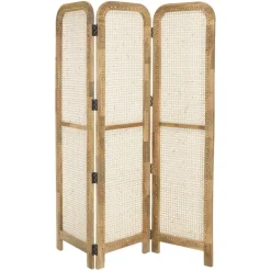 Macabane Paravent marron bois de manguier et cannage couleur naturelle ISA Hot