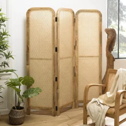 Macabane Paravent marron bois de manguier et cannage couleur naturelle ISA Hot