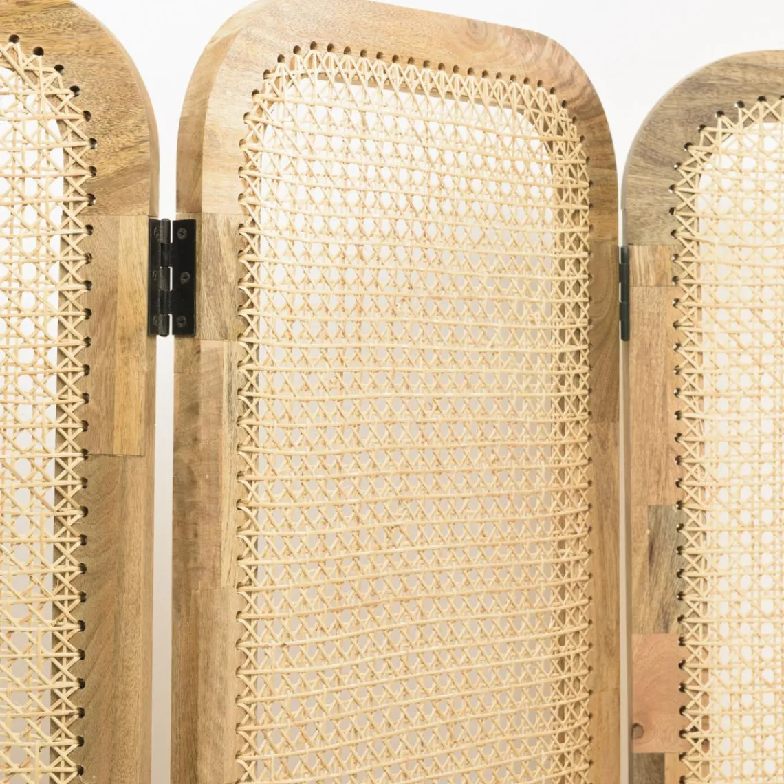 Macabane Paravent marron bois de manguier et cannage couleur naturelle ISA Hot