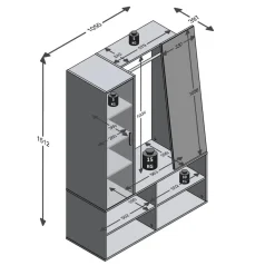 3S. x Home Penderie 1 porte 1 miroir 4 cases AUMA 1 blanc New