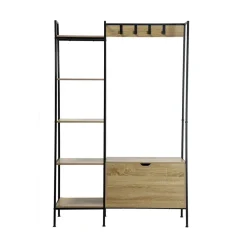 Calicosy Penderie 5 Étagères avec coffre à chaussures et patères en Bois Beige