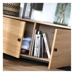 Calicosy Penderie avec étagères et rangements 2 portes en bois Beige Outlet