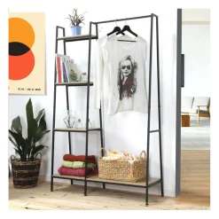 Calicosy Penderie Industrielle 1 Tablette Basse et 4 Étagères en bois Beige New