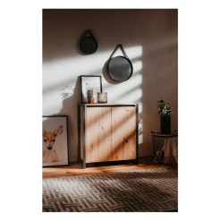 Calicosy Petit Buffet de Rangement 2 Portes DENVER Beige